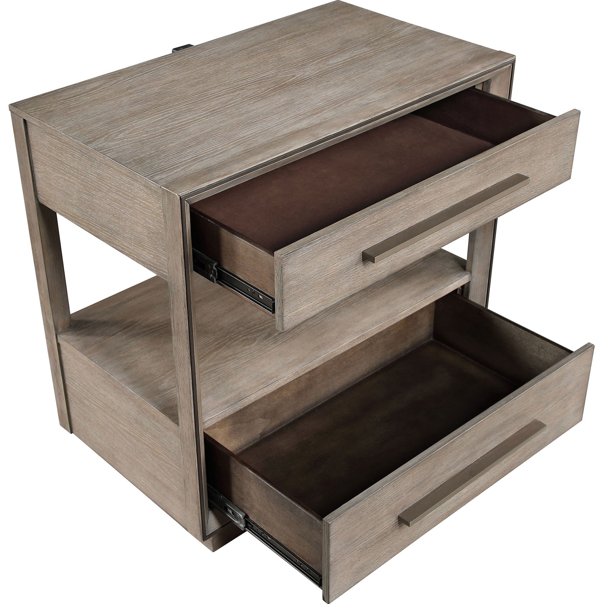 Prescott - 2 Drawers Nightstand With Open Shelf - Taupe - The Sleep Loft - Online Mattress Showroom NYC