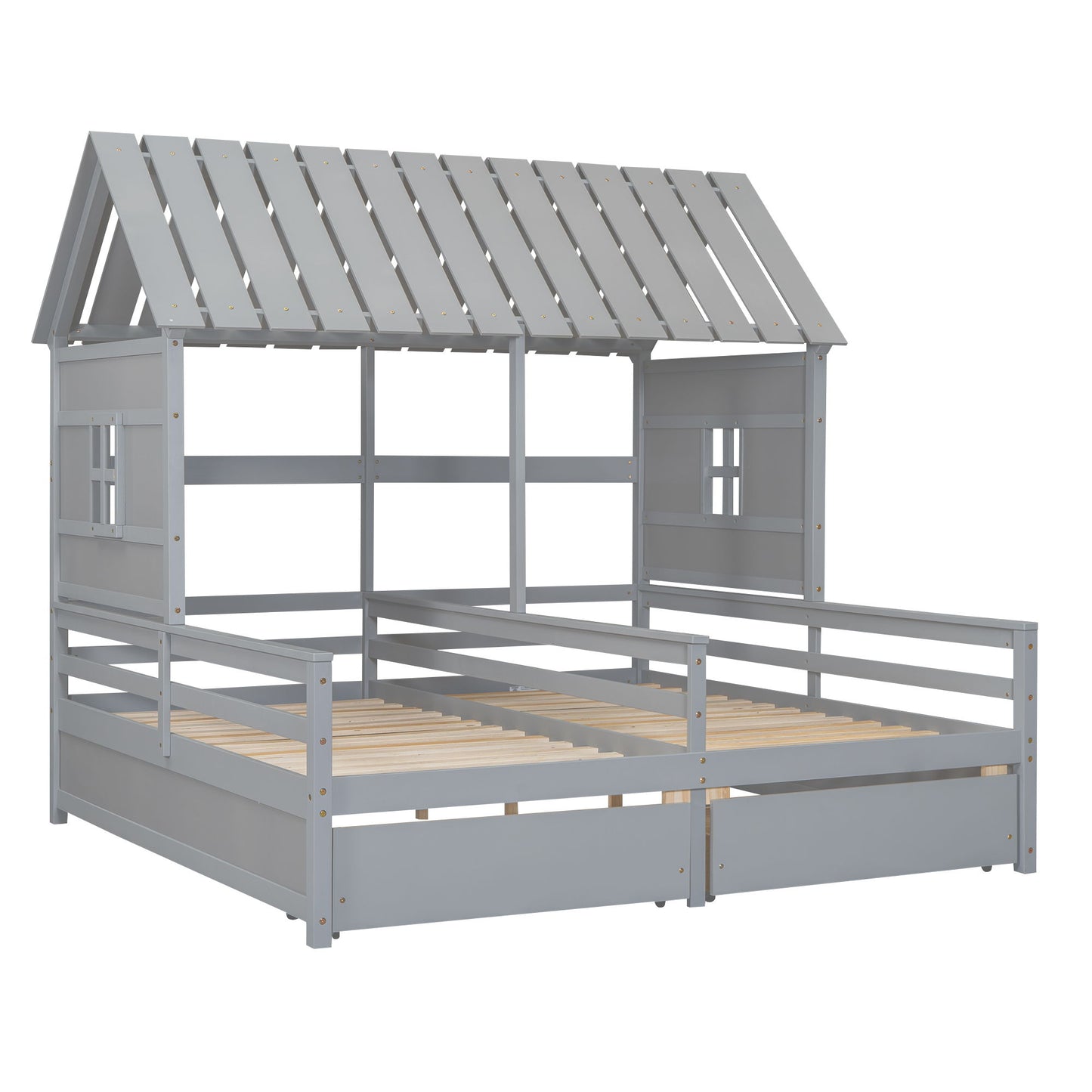 House Platform Beds With 2 Drawers, Side By Side Design - The Sleep Loft - Online Mattress Showroom NYC