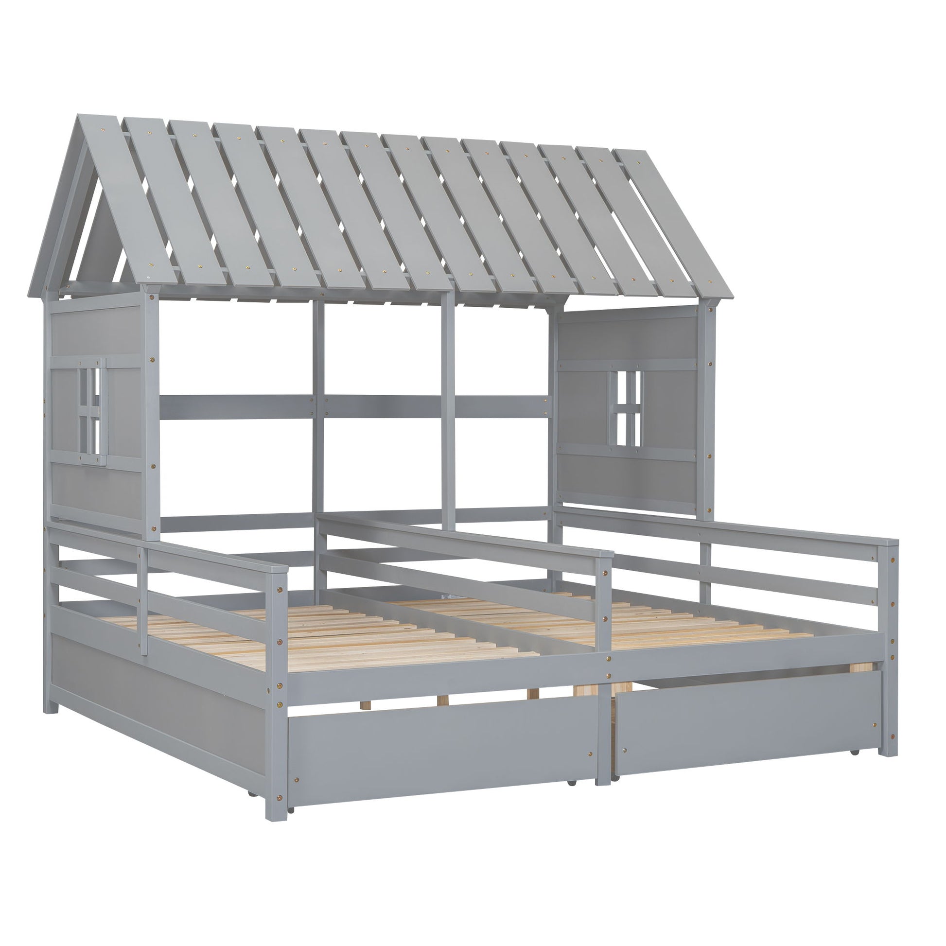 House Platform Beds With 2 Drawers, Side By Side Design - The Sleep Loft - Online Mattress Showroom NYC