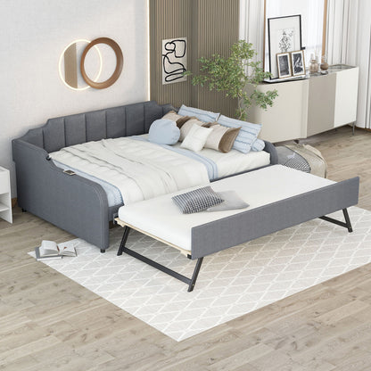 Full Size Upholstered Daybed With Trundle And USB Charging - Gray - The Sleep Loft - Online Mattress Showroom NYC