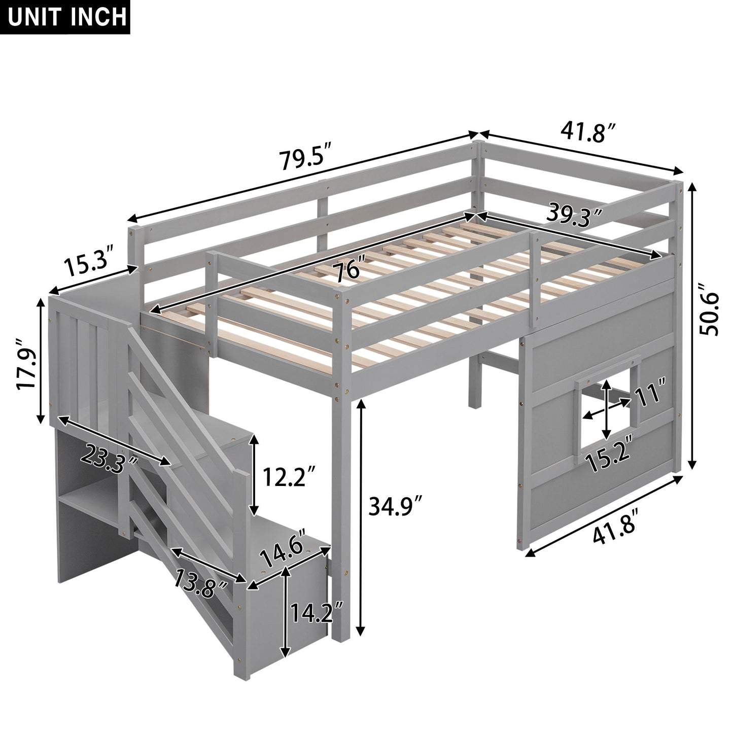 Loft Bed With Storage Staircase, Window & LED Light - The Sleep Loft - Online Mattress Showroom NYC