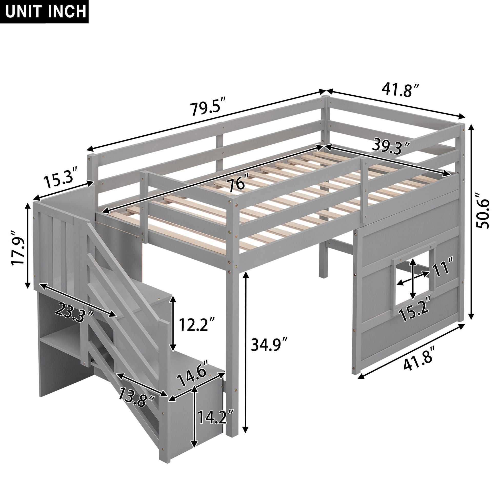 Loft Bed With Storage Staircase, Window & LED Light - The Sleep Loft - Online Mattress Showroom NYC