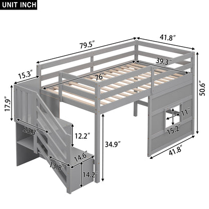 Loft Bed With Storage Staircase, Window & LED Light - The Sleep Loft - Online Mattress Showroom NYC