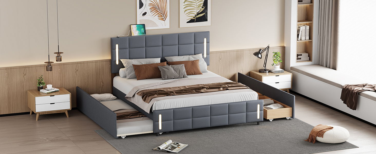 Upholstered Platform Bed With Trundle & Drawers - The Sleep Loft - Online Mattress Showroom NYC