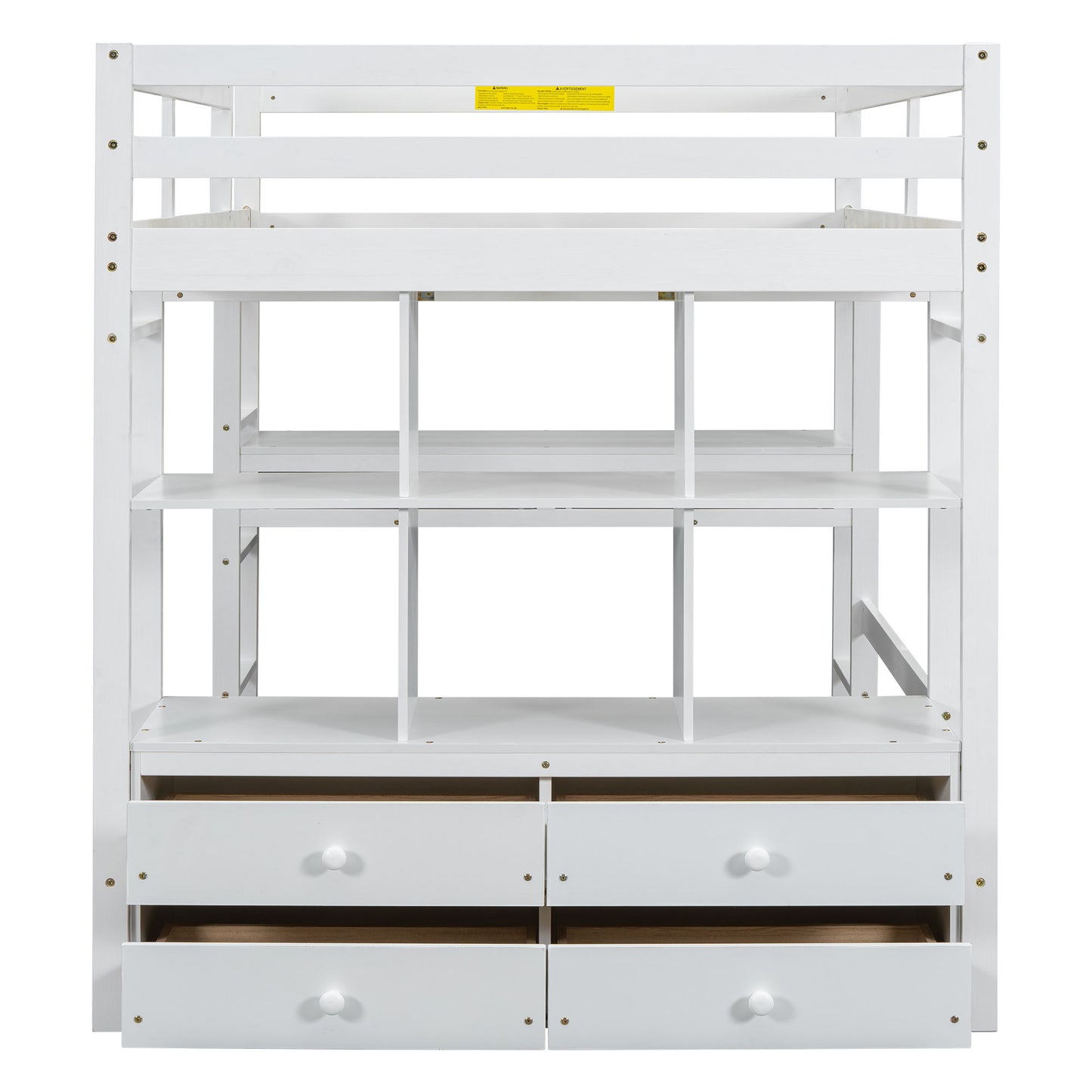 Full Size Loft Bed With Built In Desk, 2 Drawers, Storage Shelves - White - The Sleep Loft - Online Mattress Showroom NYC