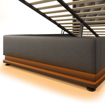 Upholstered Bed, 360 Surround LED Function, Remote Control, Hydraulic Storage Bed With USB, Type-C Charging (Without Mattress) - The Sleep Loft - Online Mattress Showroom NYC