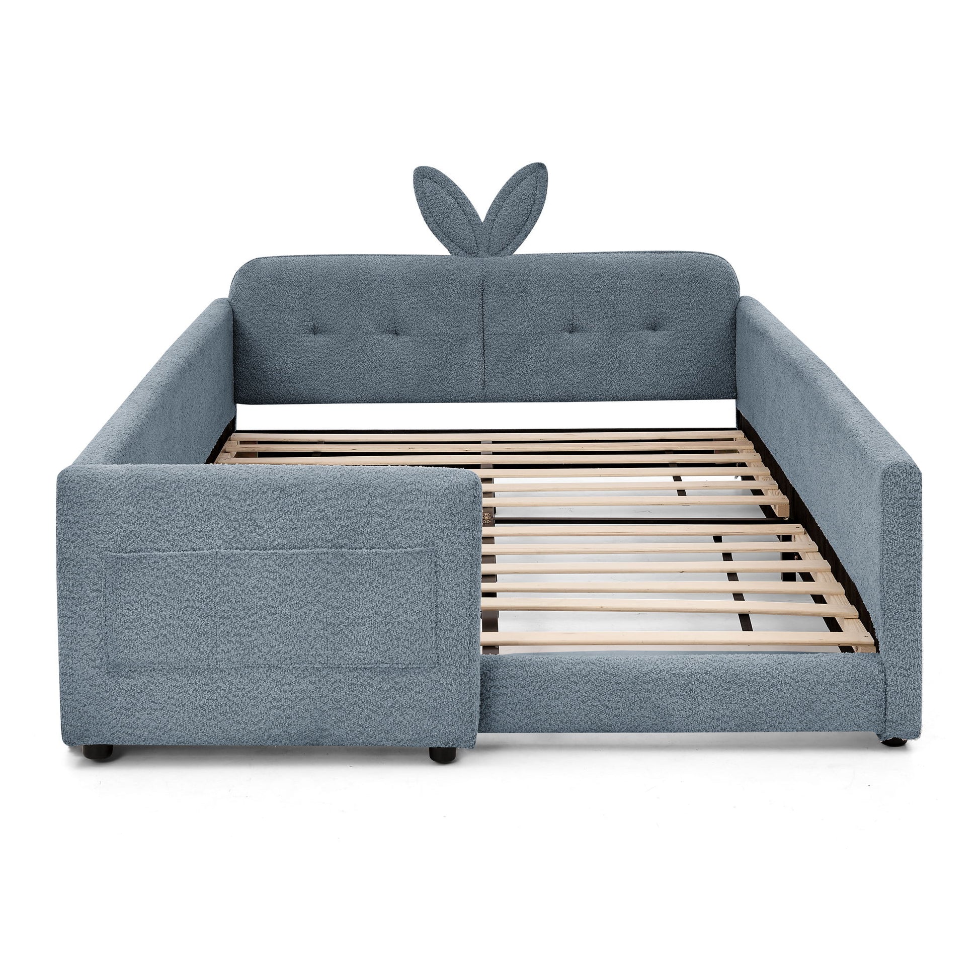 Cute Rabbit Ear Upholstered Platform Bed Frame With Safety Rail - The Sleep Loft - Online Mattress Showroom NYC
