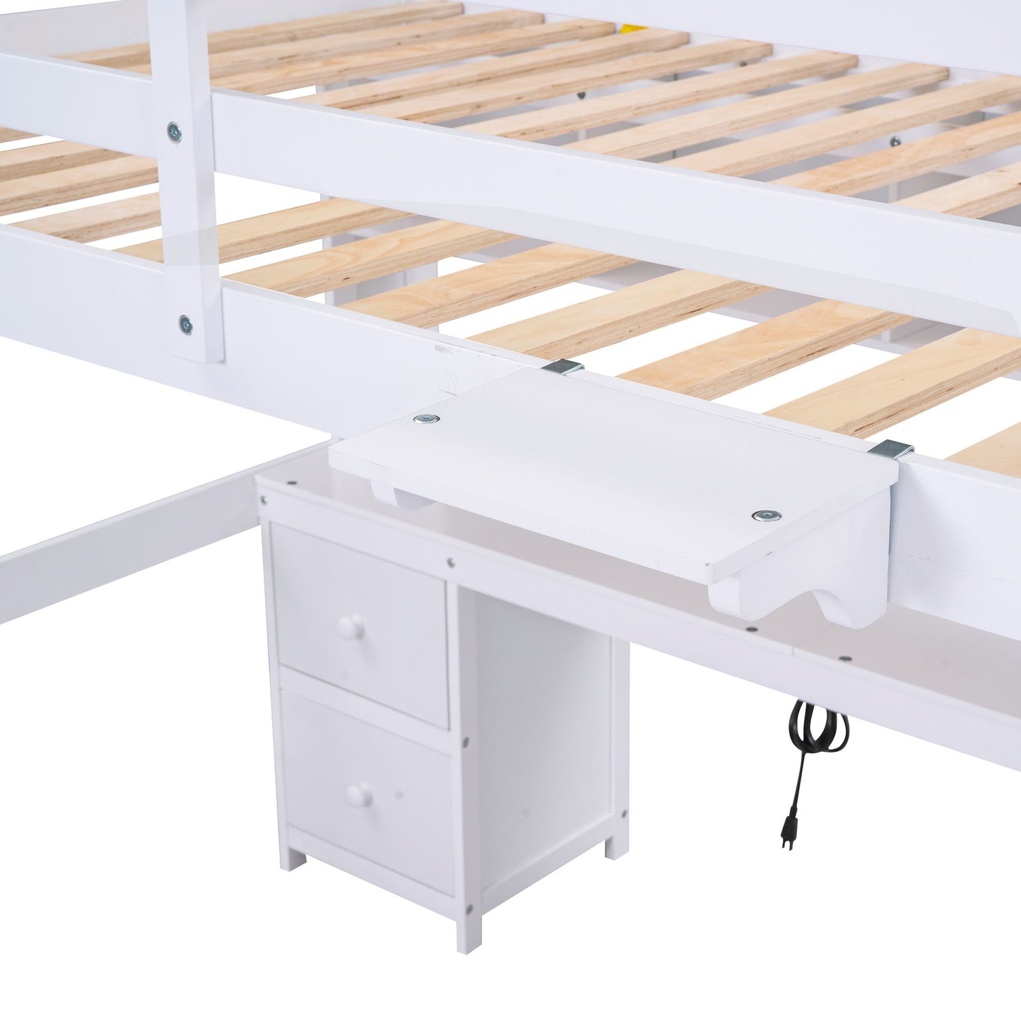 Full Size Loft Bed With Desk, Cabinets, Drawers, Charging Station And Bedside Tray, Sturdy Frame, No Box Spring Required - White - The Sleep Loft - Online Mattress Showroom NYC