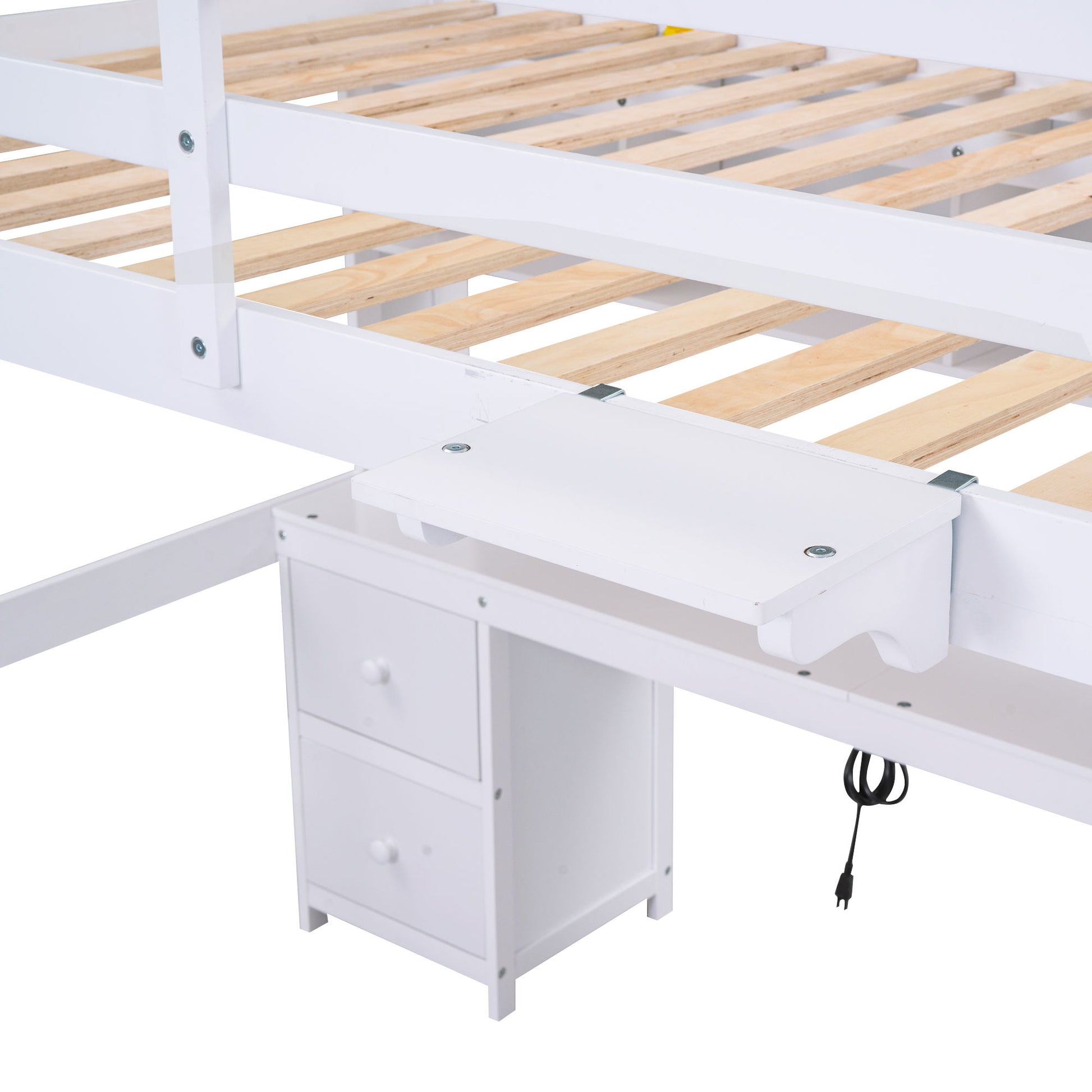 Full Size Loft Bed With Desk, Cabinets, Drawers, Charging Station And Bedside Tray, Sturdy Frame, No Box Spring Required - White - The Sleep Loft - Online Mattress Showroom NYC