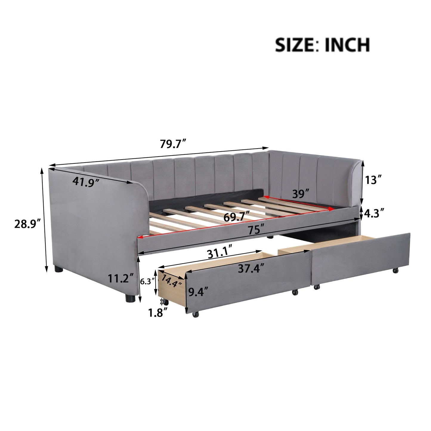 Upholstered Daybed With Ergonomic Design Backrest - The Sleep Loft - Online Mattress Showroom NYC