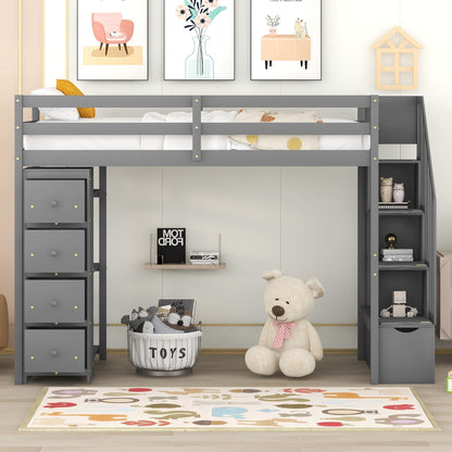 Loft Bed With Storage Drawers And Stairs With Shelves - The Sleep Loft - Online Mattress Showroom NYC