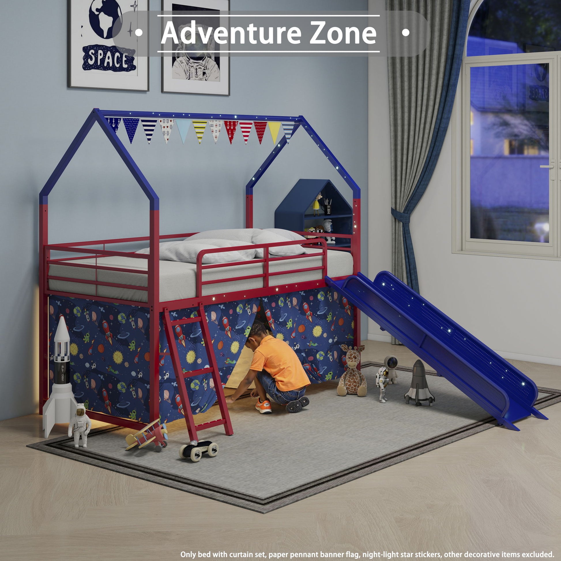 Jack - House Loft Bed With Slide And Curtain Set - The Sleep Loft - Online Mattress Showroom NYC