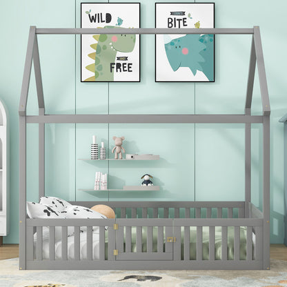 Wood House Bed With Fence And Door - The Sleep Loft - Online Mattress Showroom NYC