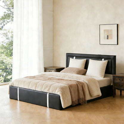 Upholstered Platform Bed Frame With Adjustable LED Headboard, USB C-Charging, Hydraulic Lift - The Sleep Loft - Online Mattress Showroom NYC