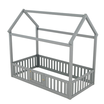 Wood House Bed With Fence And Door - The Sleep Loft - Online Mattress Showroom NYC