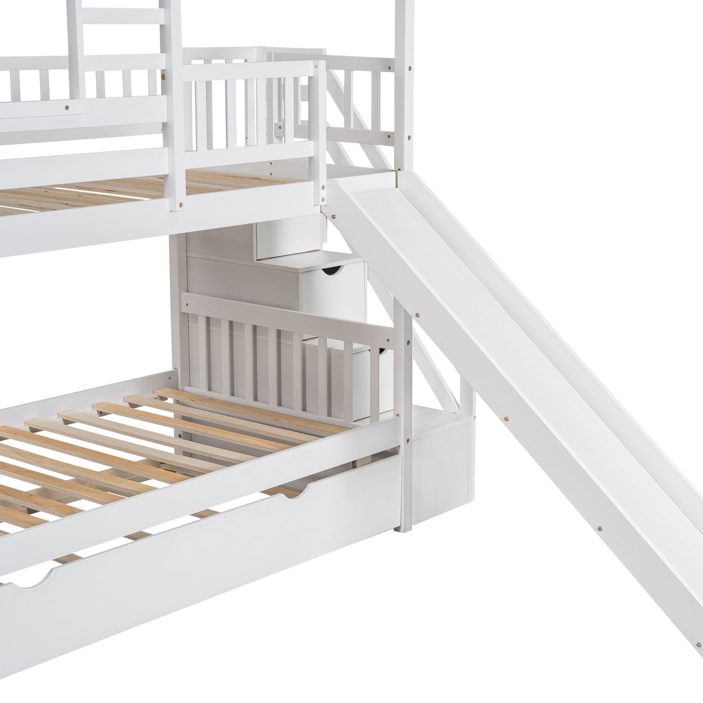 House Bunk Bed With Trundle, Storage Staircase, Roof And Window Design - The Sleep Loft - Online Mattress Showroom NYC