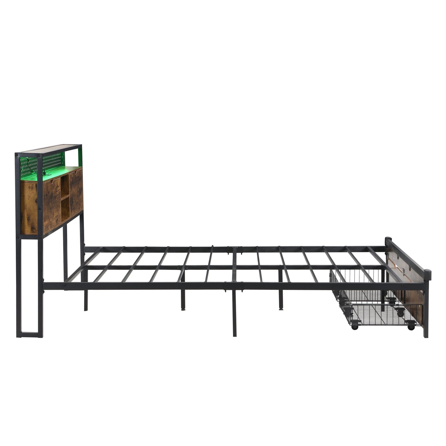 Modern Metal Platform Bed Frame With Wooden Headboard, USB Charging Station, Storage Drawers - The Sleep Loft - Online Mattress Showroom NYC
