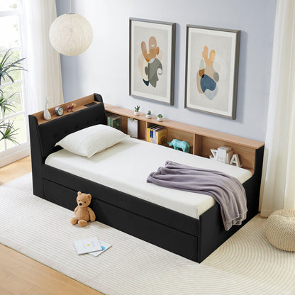 Upholstered Daybed With Storage Headboard, Wireless Charging, LED Lights - The Sleep Loft - Online Mattress Showroom NYC