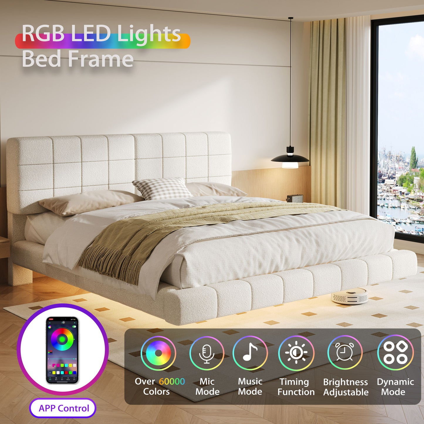 Floating Bed With Light, Soft Touch Surface - The Sleep Loft - Online Mattress Showroom NYC