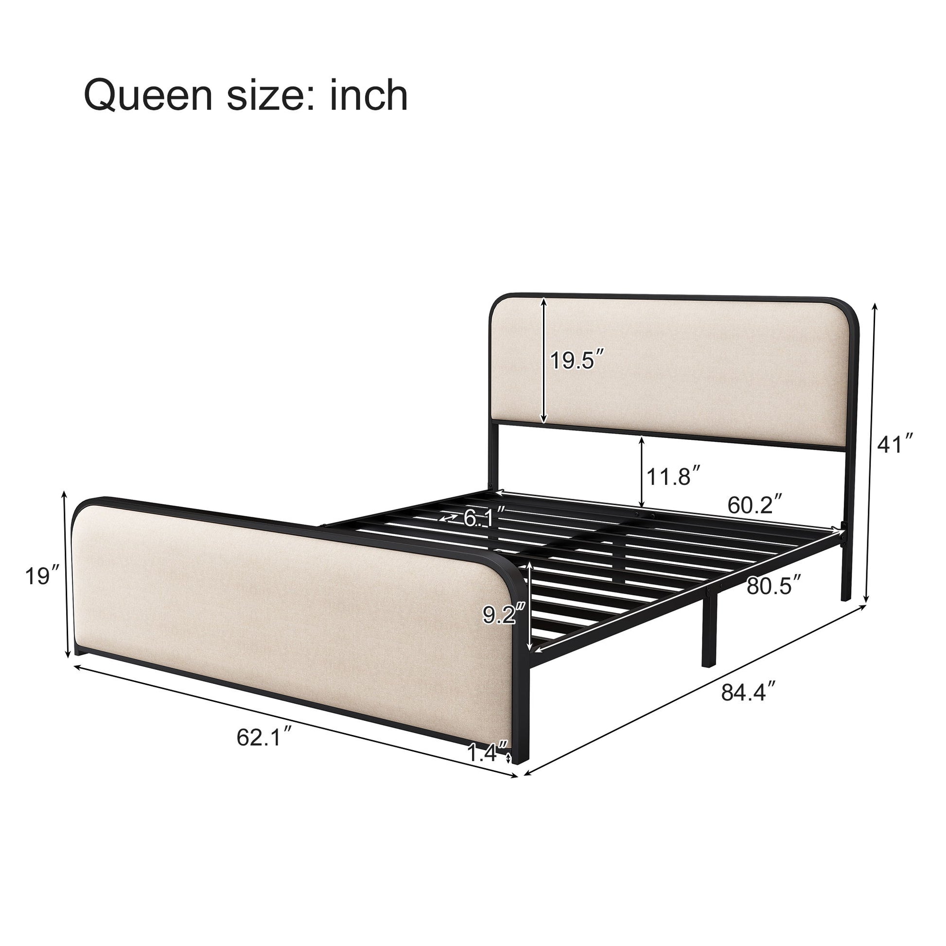 Modern Bed With Curved Upholstered Headboard And Footboard, Heavy Duty Metal Slats - The Sleep Loft - Online Mattress Showroom NYC