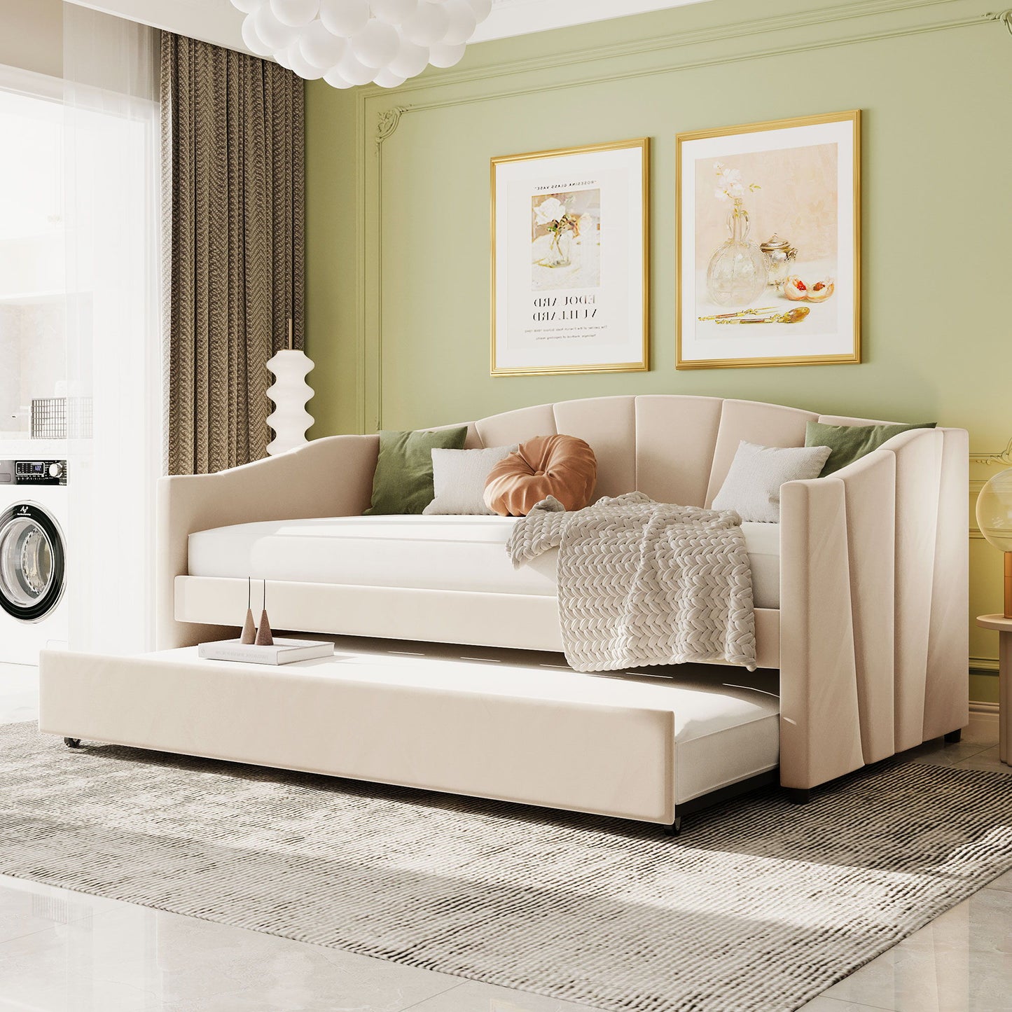 Upholstered Daybed Sofa Bed With Trundle Bed And Wood Slat - The Sleep Loft - Online Mattress Showroom NYC