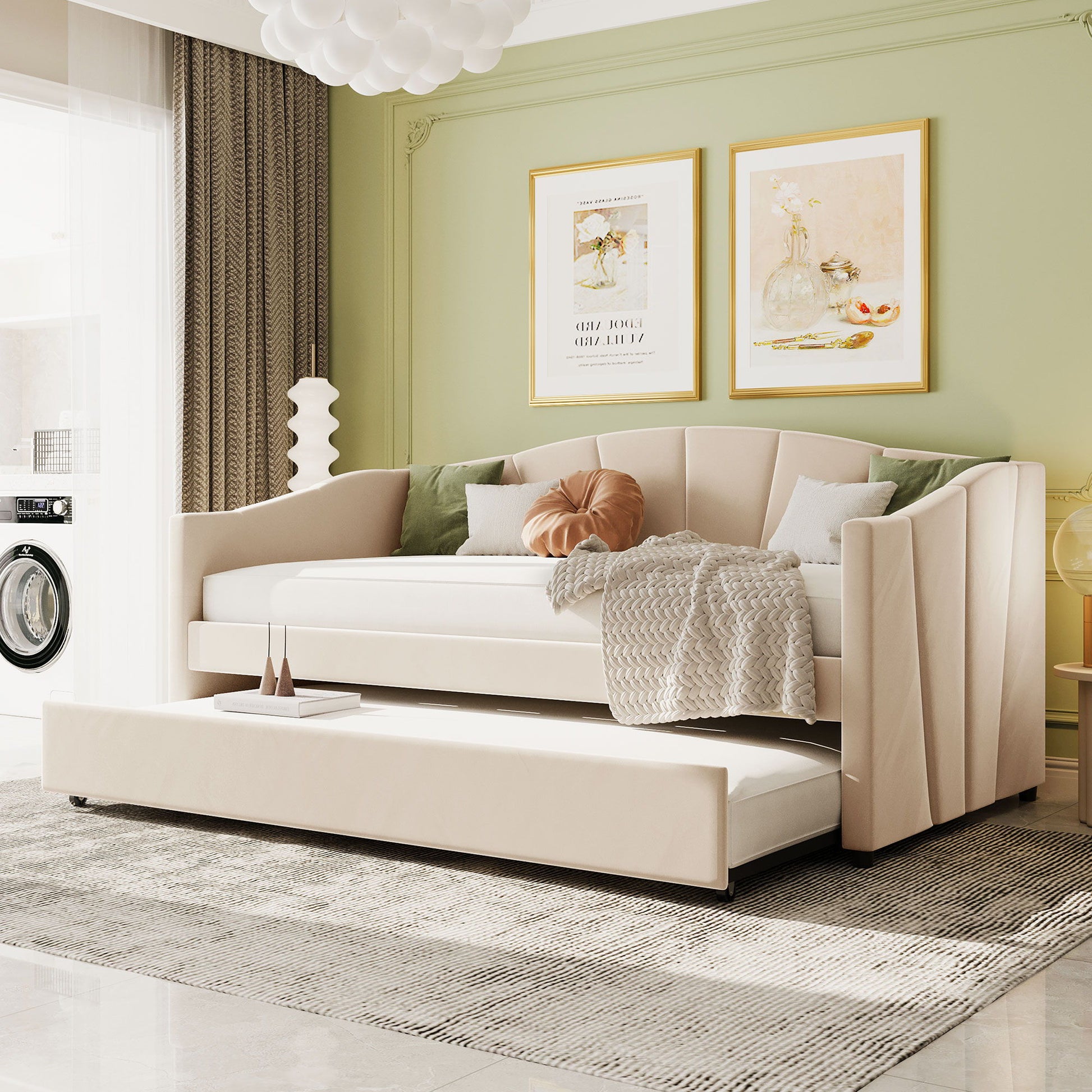 Upholstered Daybed Sofa Bed With Trundle Bed And Wood Slat - The Sleep Loft - Online Mattress Showroom NYC