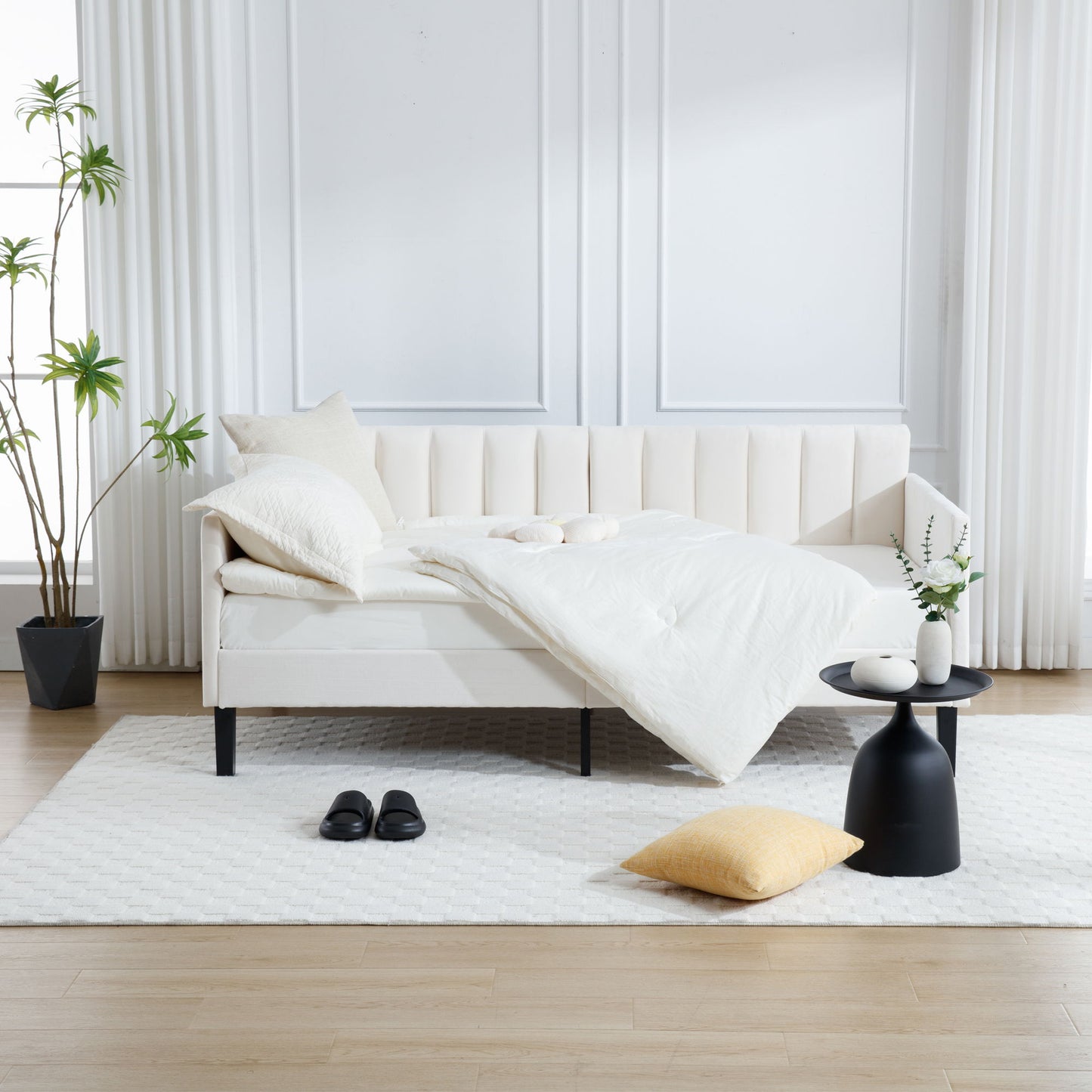 Elena - Boucle Upholstered Daybed, Ribbed Tufted Backrest - The Sleep Loft - Online Mattress Showroom NYC