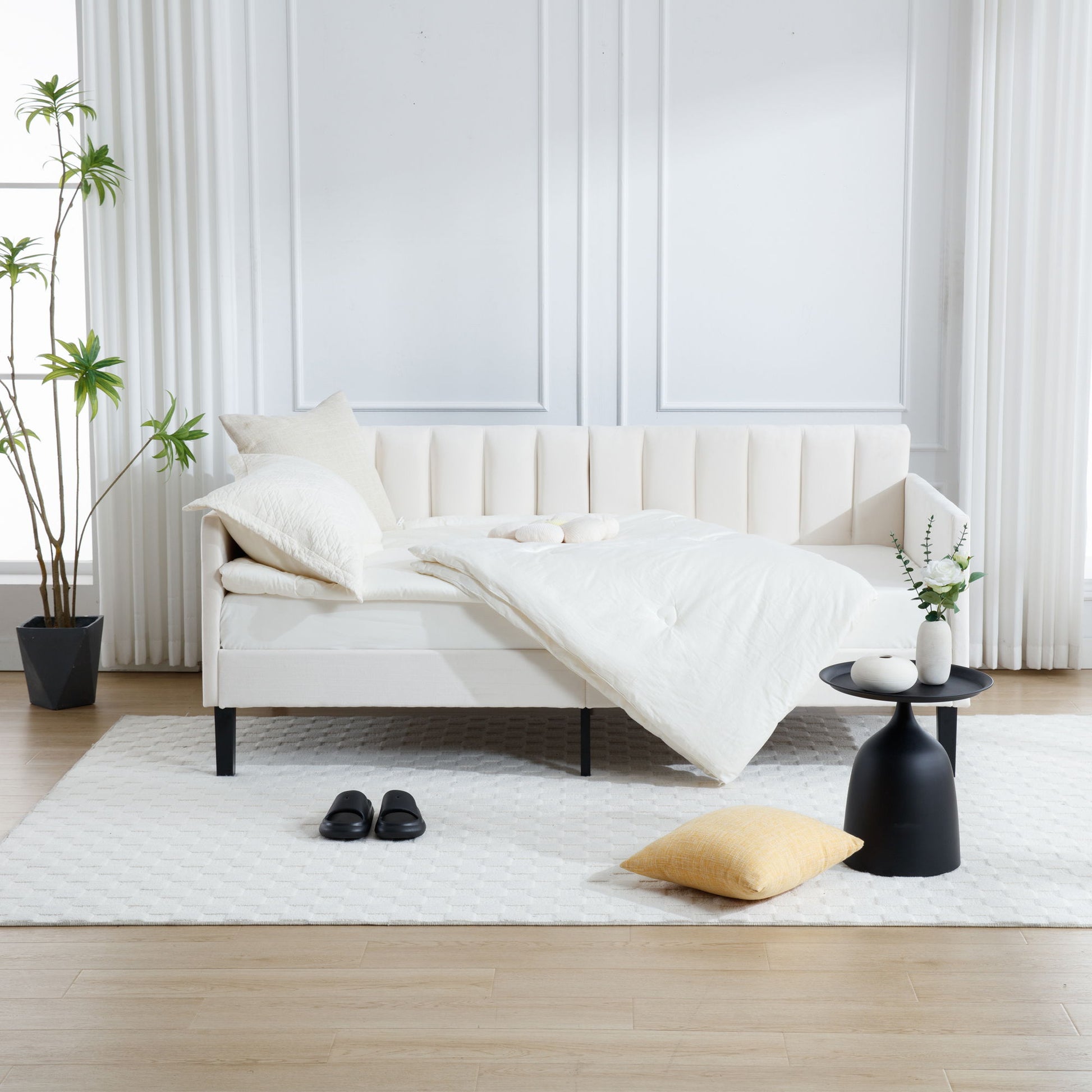 Elena - Boucle Upholstered Daybed, Ribbed Tufted Backrest - The Sleep Loft - Online Mattress Showroom NYC