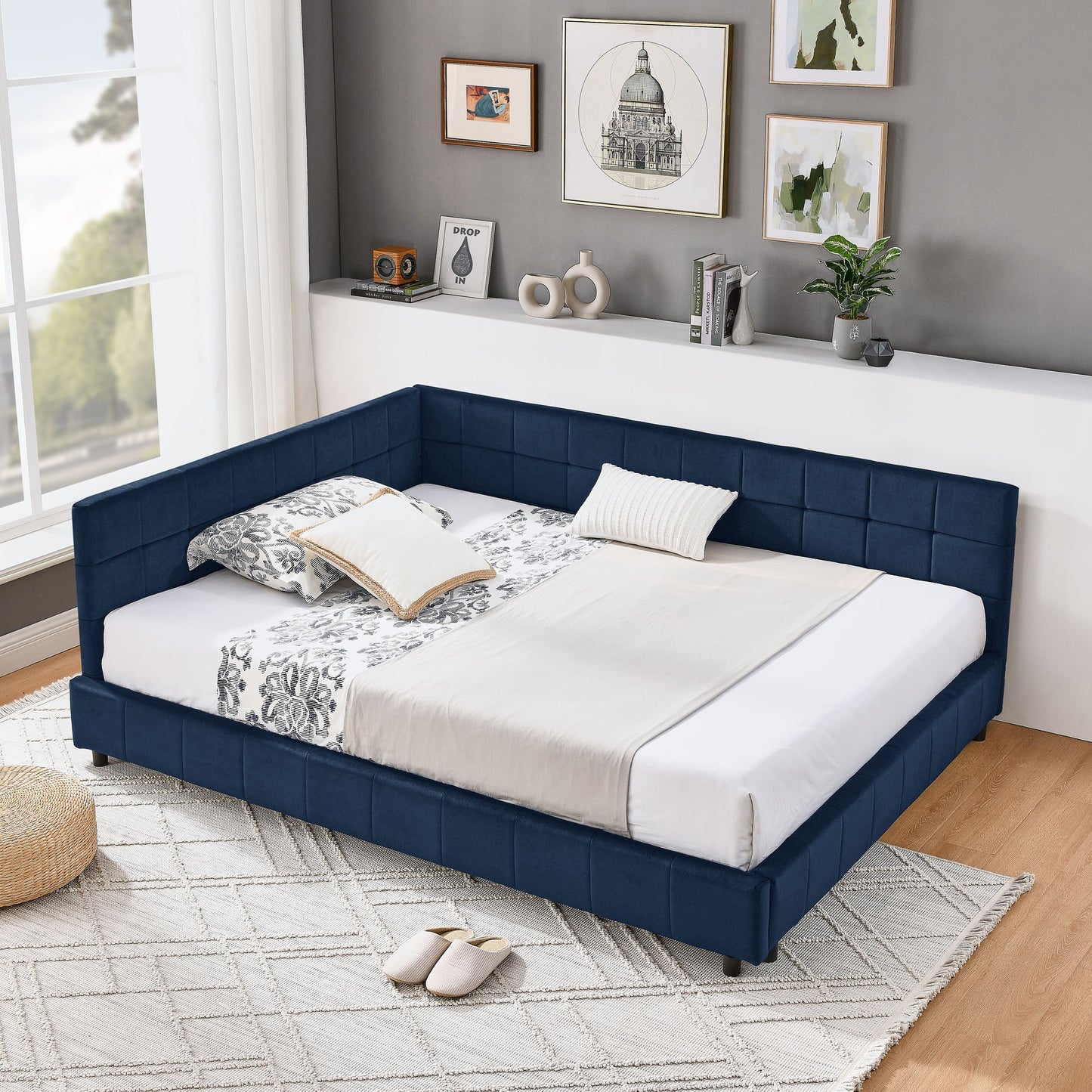 Mid-Century Storage Upholstered Tufted Bed Frame With Backrest And Armrests - The Sleep Loft - Online Mattress Showroom NYC