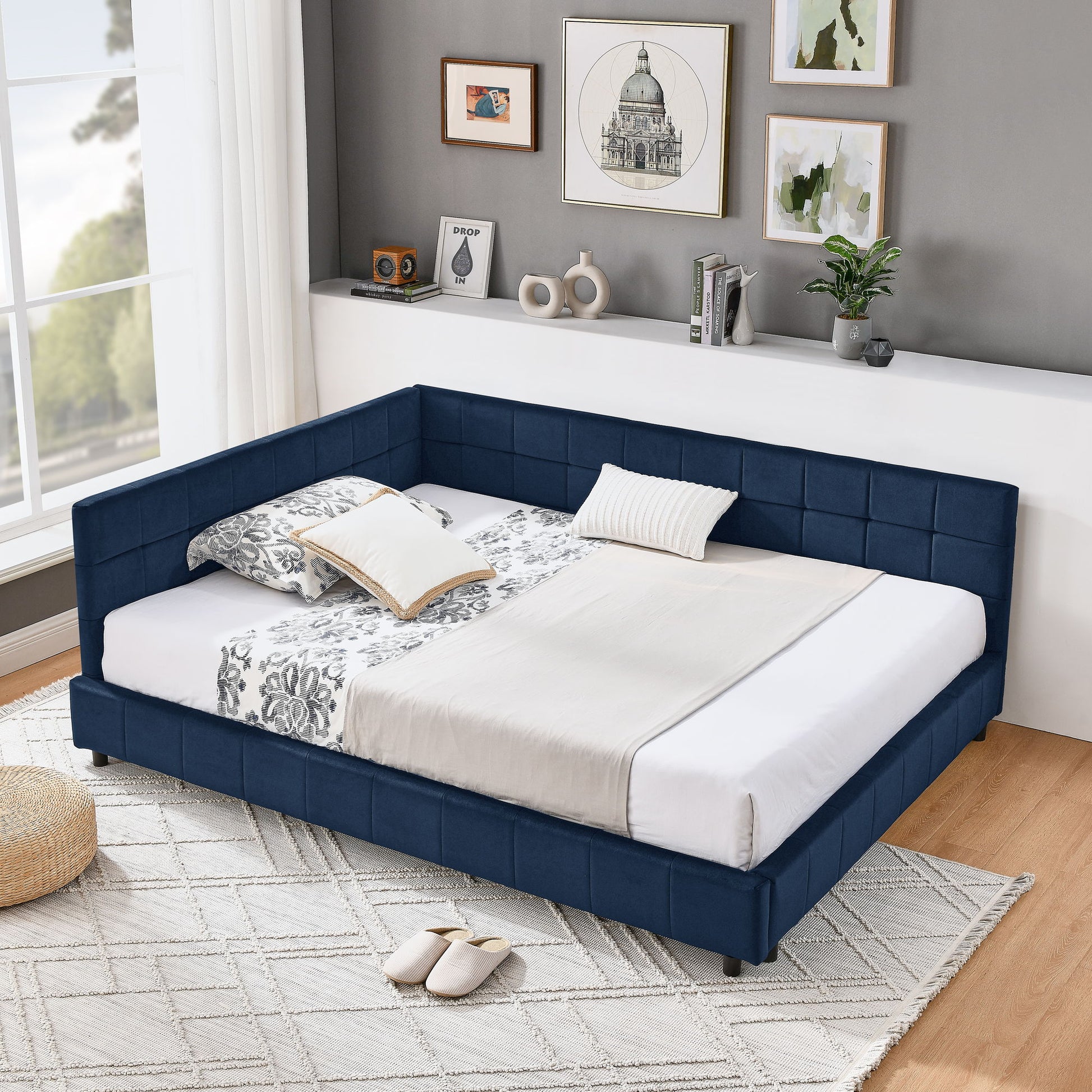 Mid-Century Storage Upholstered Tufted Bed Frame With Backrest And Armrests - The Sleep Loft - Online Mattress Showroom NYC