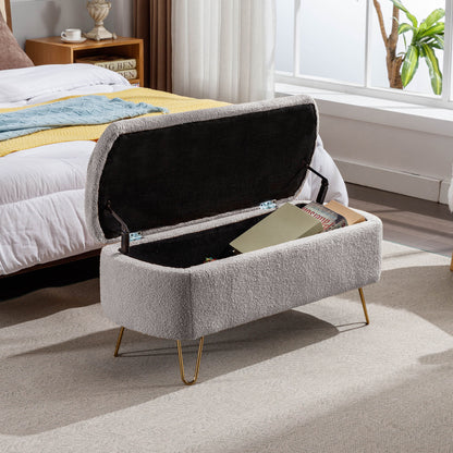 Storage Ottoman Bench For End Of Bed Legs, Modern Camel Faux Fur Entryway Bench Upholstered Padded With Storage For Living Room Bedroom - The Sleep Loft - Online Mattress Showroom NYC