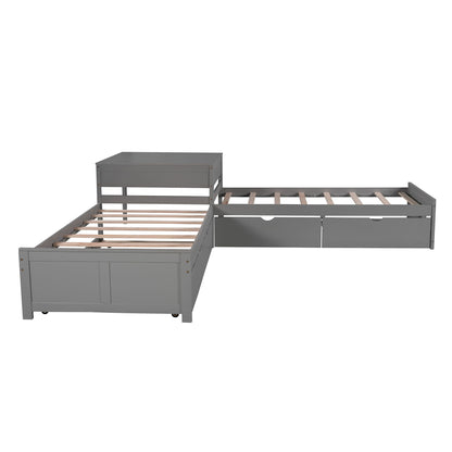 L Shaped Platform Bed With Trundle And Drawers Linked With Built In Desk - The Sleep Loft - Online Mattress Showroom NYC
