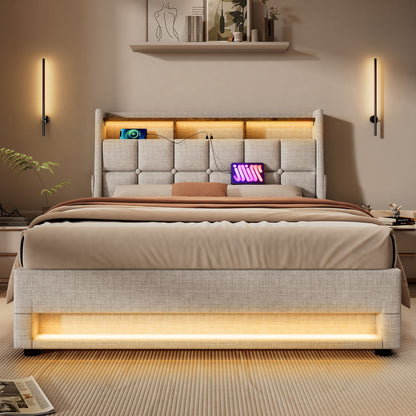 Platform Bed With Hydraulic Storage, LED Lighting & Charging Station