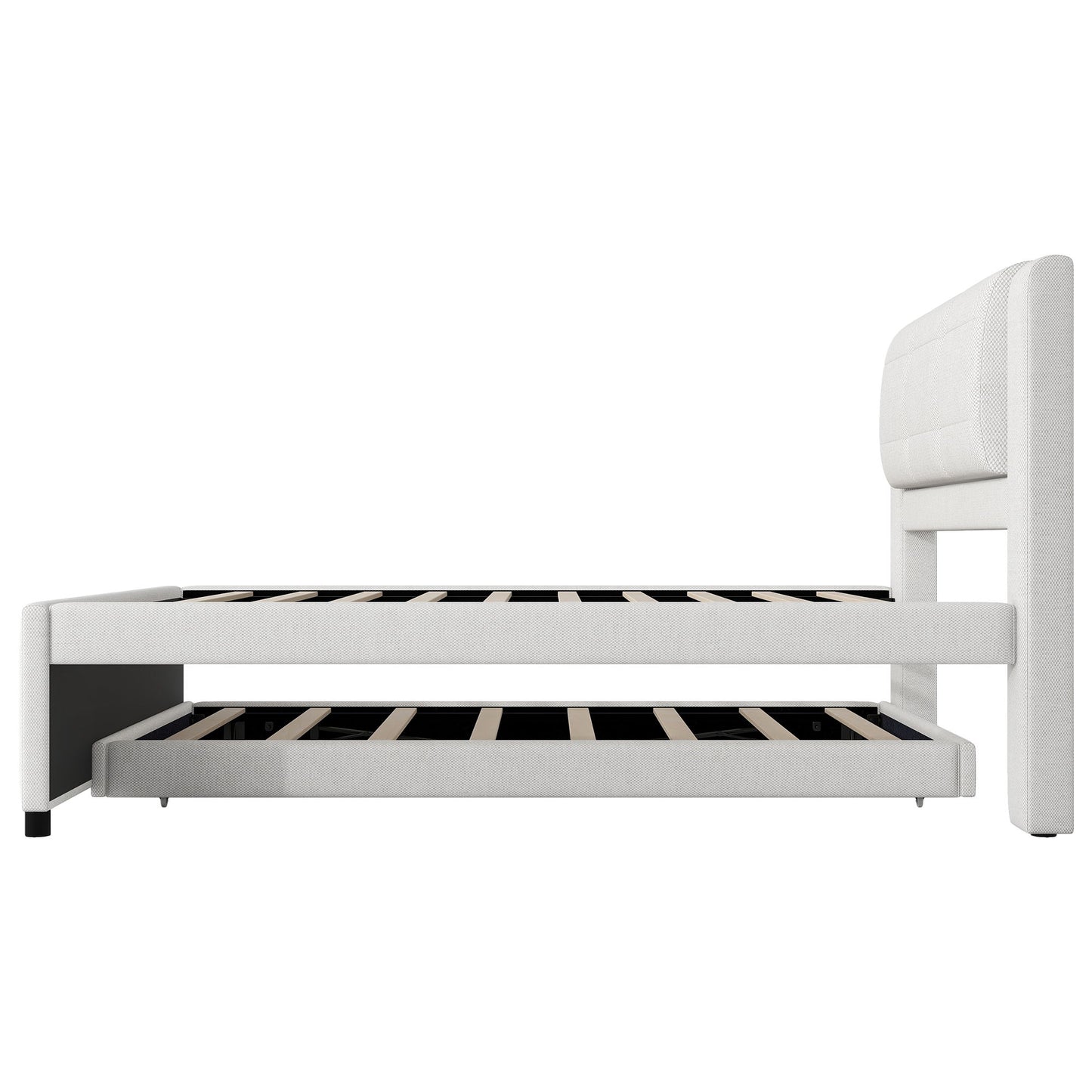 Upholstery Platform Bed With Trundle, Trundle Can Be Flat Or Erected - The Sleep Loft - Online Mattress Showroom NYC