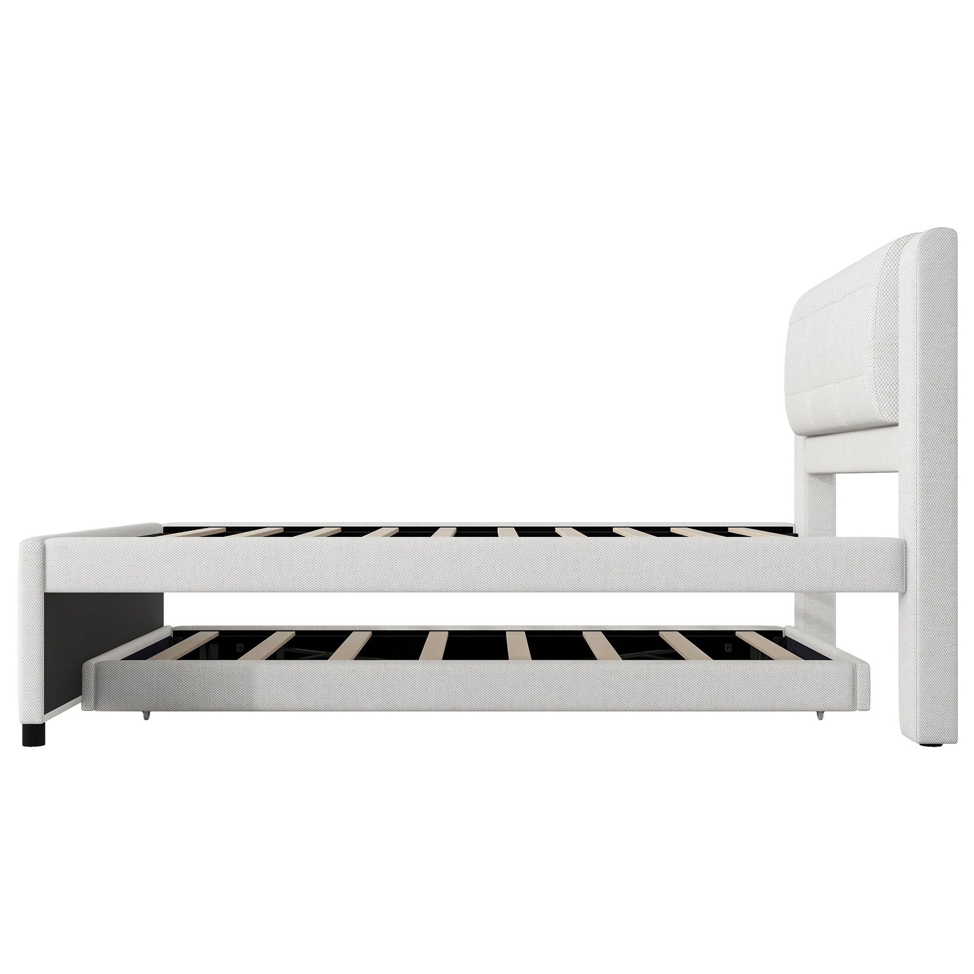 Upholstery Platform Bed With Trundle, Trundle Can Be Flat Or Erected - The Sleep Loft - Online Mattress Showroom NYC