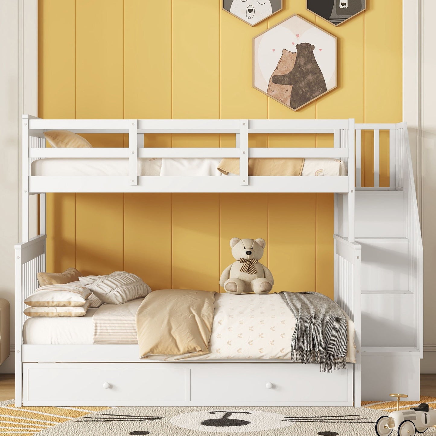 Bunk Bed With Twin Size Trundle, Storage And Guard Rail For Bedroom - The Sleep Loft - Online Mattress Showroom NYC