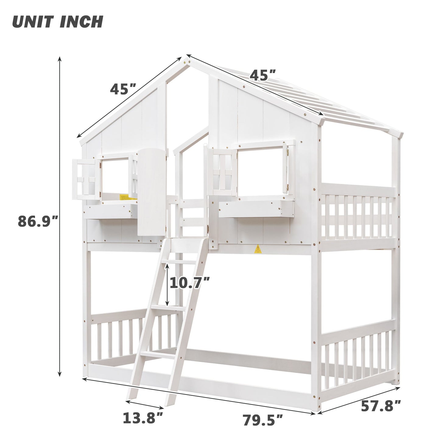 House Bunk Bed With Roof, Window, Window Box, Door, With Safety Guardrails And Ladder - The Sleep Loft - Online Mattress Showroom NYC