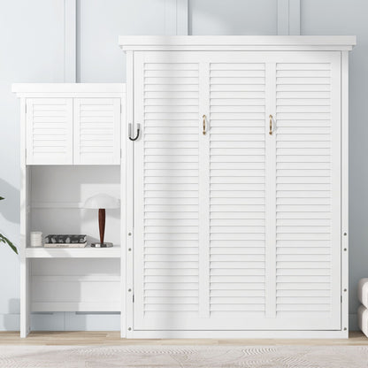 Queen Size Murphy Bed With Louvered Design And Multiple Storage Shelves - White - The Sleep Loft - Online Mattress Showroom NYC