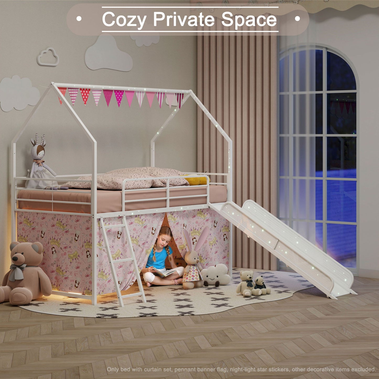 Jack - House Loft Bed With Slide And Curtain Set - The Sleep Loft - Online Mattress Showroom NYC