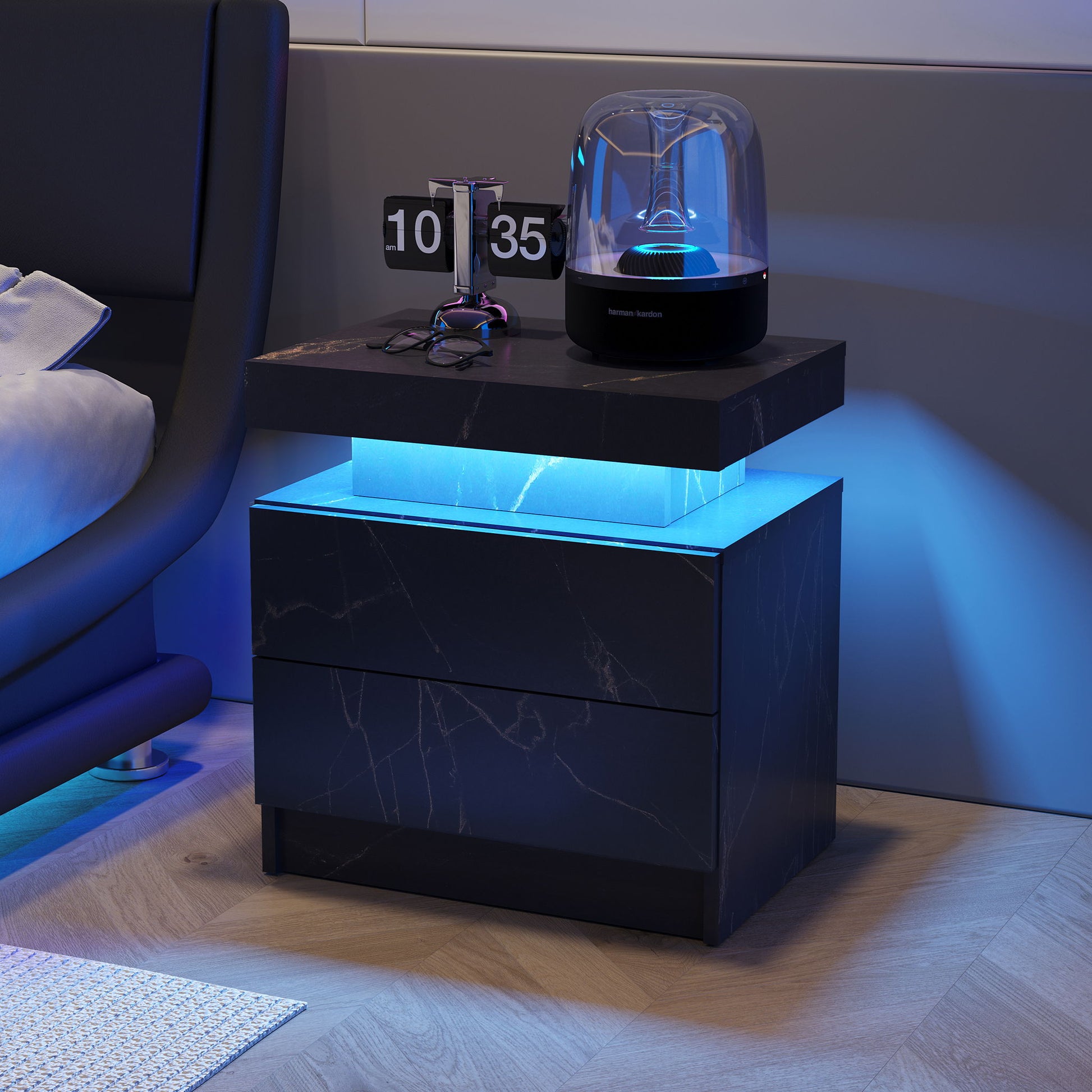 Nightstand LED, Bedside Table Cabinet With 2 Drawers For Bedroom - The Sleep Loft - Online Mattress Showroom NYC