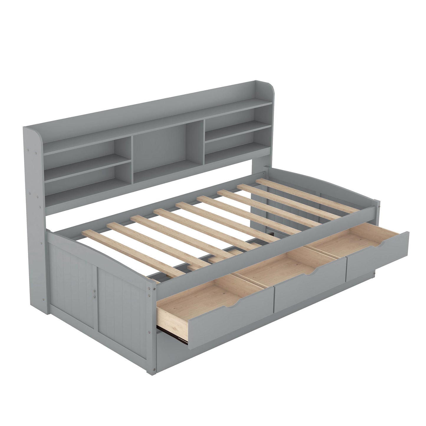 Captain Bed With Built In Bookshelves, 3 Storage Drawers, And Trundle - The Sleep Loft - Online Mattress Showroom NYC