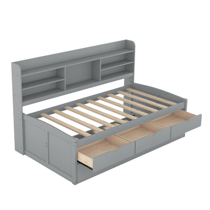 Captain Bed With Built In Bookshelves, 3 Storage Drawers, And Trundle - The Sleep Loft - Online Mattress Showroom NYC