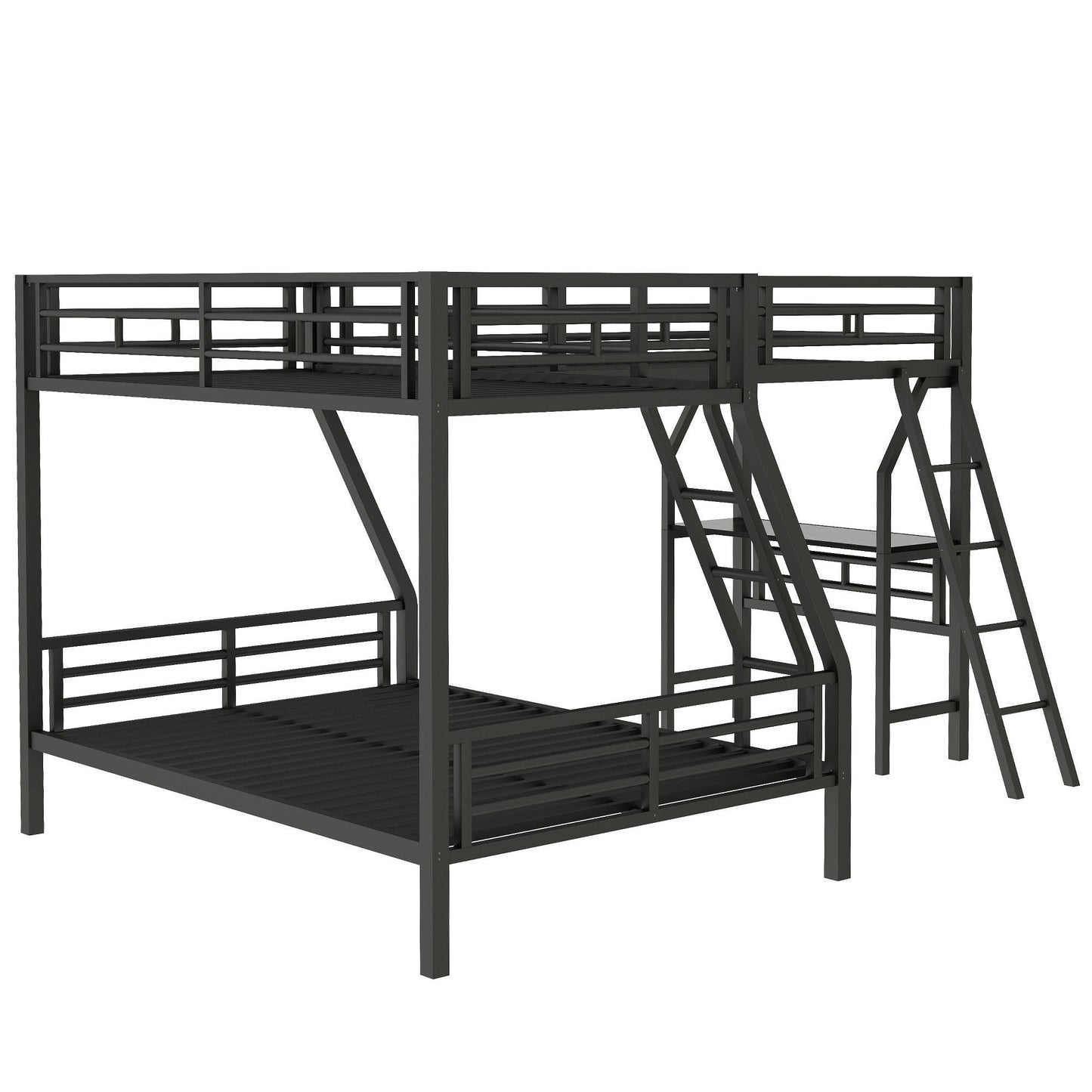 Twin Over Full Bunk Bed With Loft And Desk, L-Shaped Design For 3 Sleepers - Black - The Sleep Loft - Online Mattress Showroom NYC