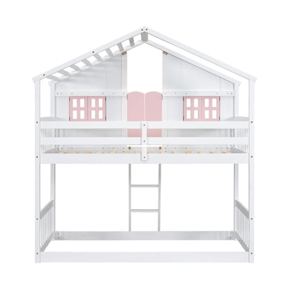 House Bunk Bed With Roof, Window, Window Box, Door, With Safety Guardrails And Ladder - The Sleep Loft - Online Mattress Showroom NYC