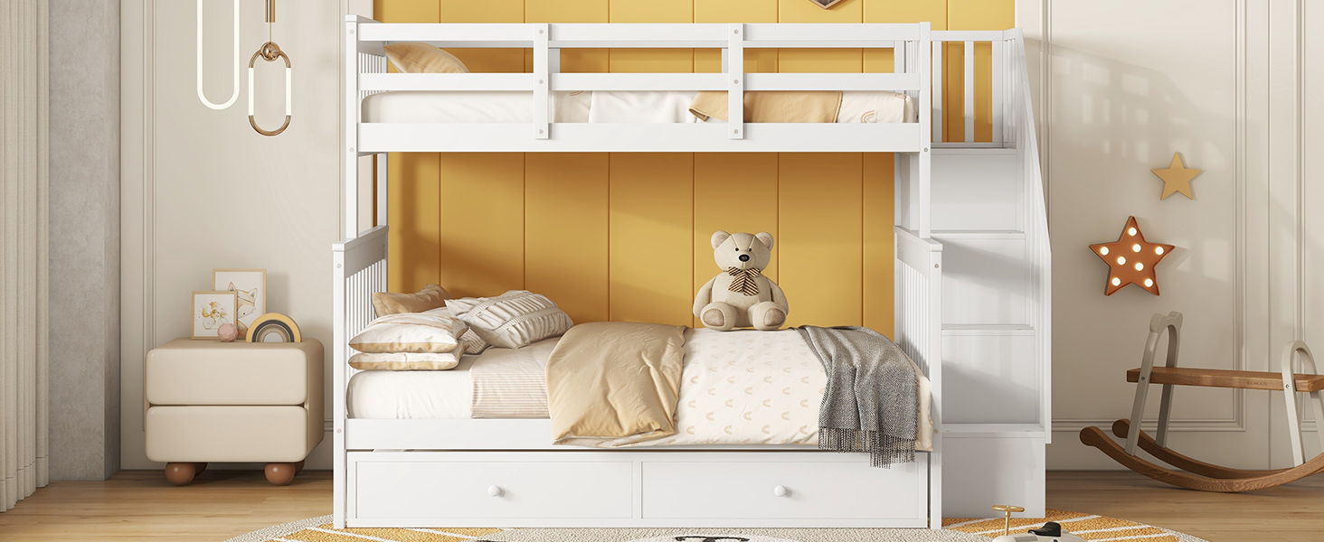 Bunk Bed With Twin Size Trundle, Storage And Guard Rail For Bedroom - The Sleep Loft - Online Mattress Showroom NYC