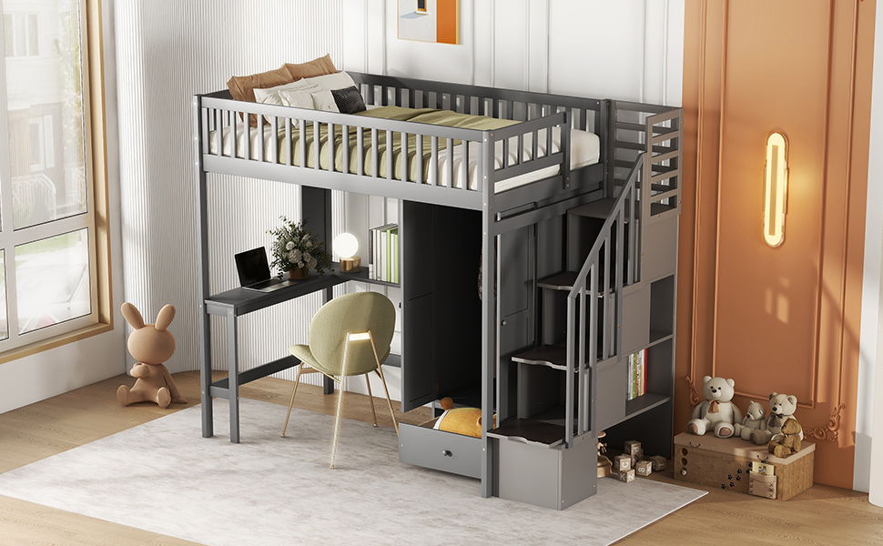 Loft Bed With Bookshelf, Drawers, Desk, And Wardrobe - The Sleep Loft - Online Mattress Showroom NYC