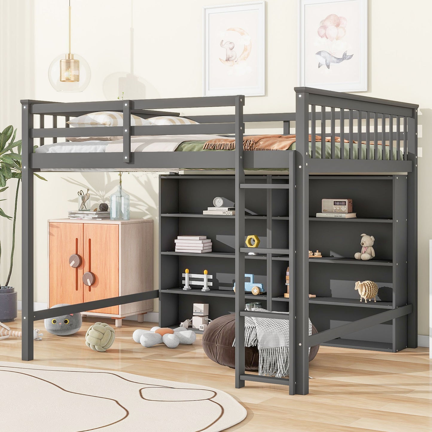 Loft Bed With 8 Open Storage Shelves And Built In Ladder - The Sleep Loft - Online Mattress Showroom NYC