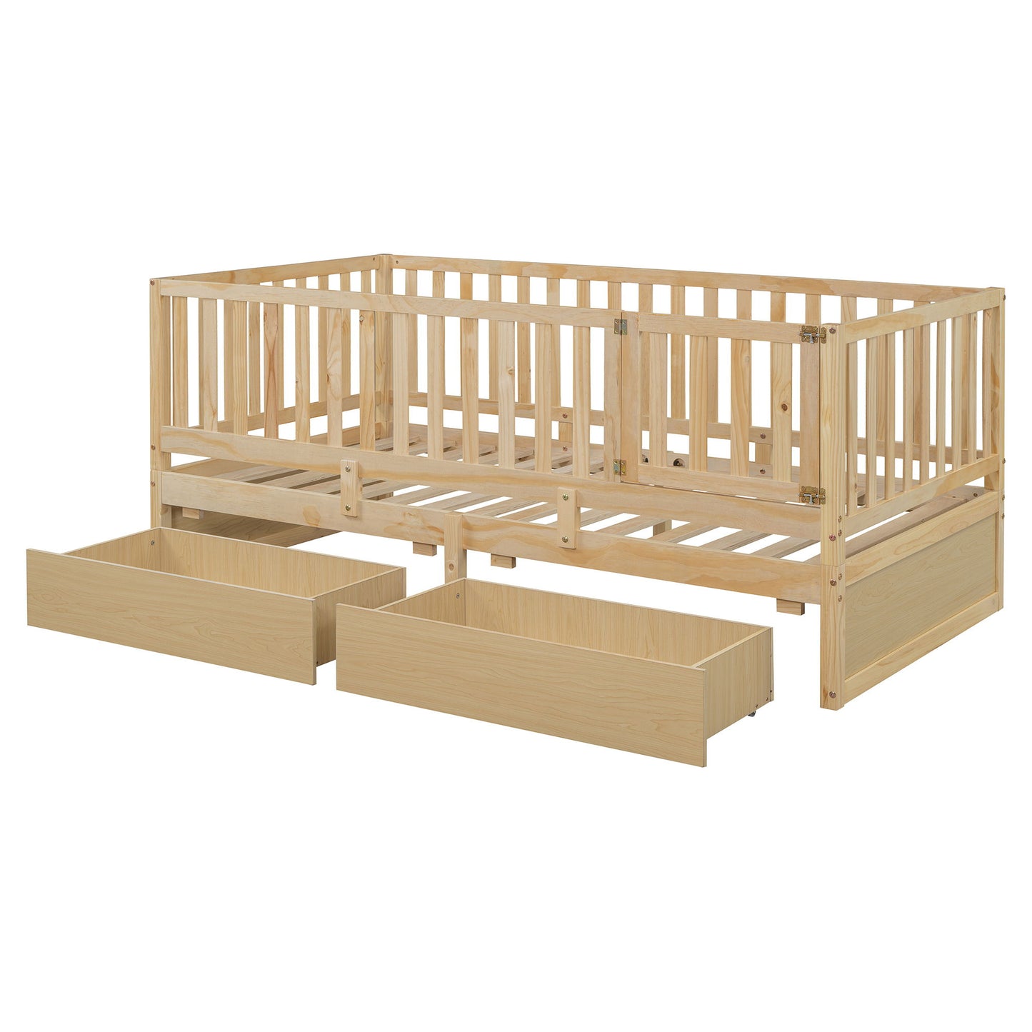 Daybed With Fence Guardrails And 2 Drawers, Split Into Independent Floor Bed & Daybed - The Sleep Loft - Online Mattress Showroom NYC
