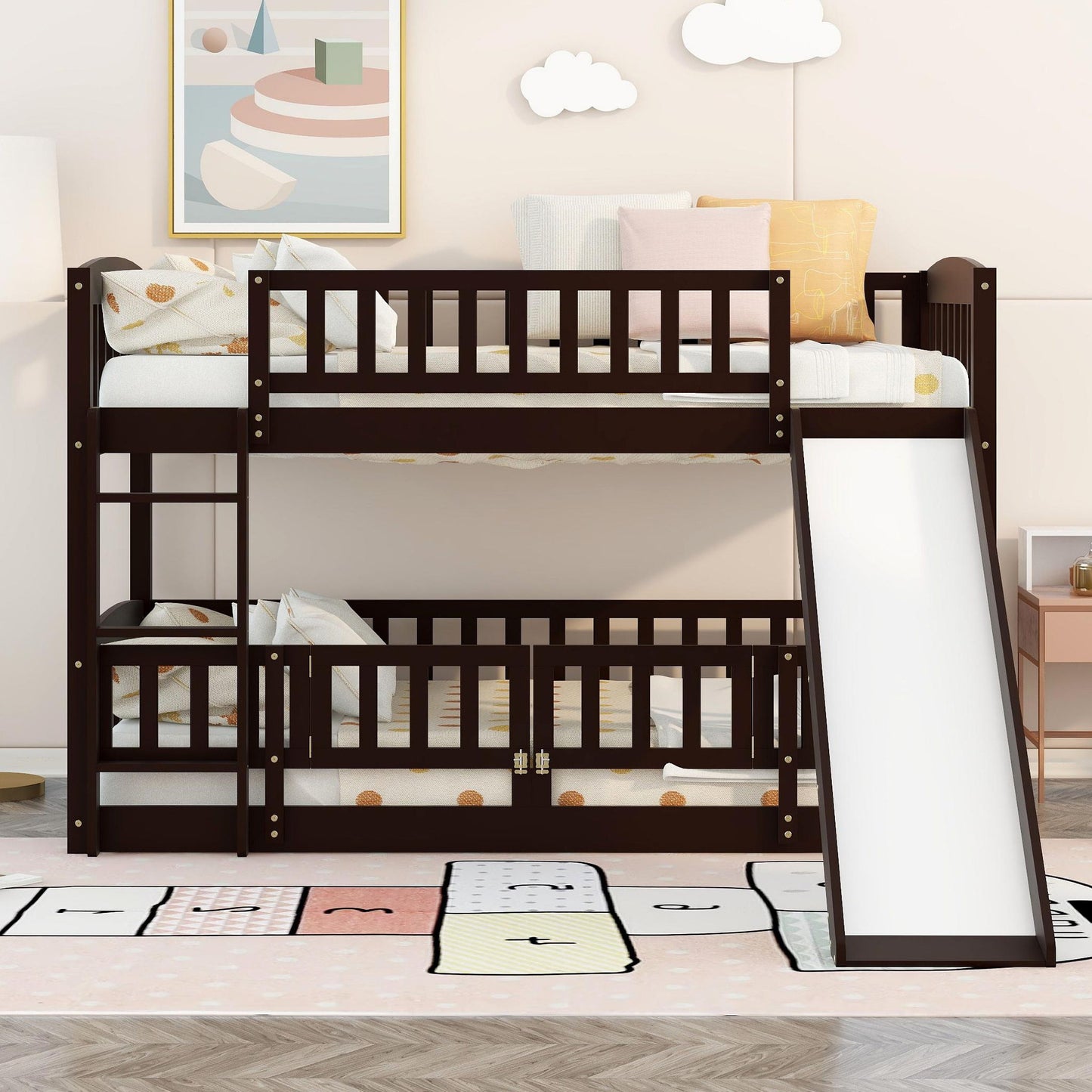 Low Bunk Bed With Slide, Fence And Ladder - The Sleep Loft - Online Mattress Showroom NYC