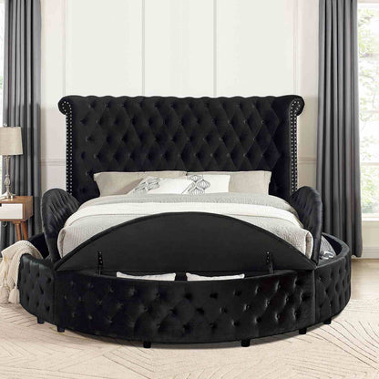 Glam Button Tufted Wingback Round Bed With Storage And USB Ports - The Sleep Loft - Online Mattress Showroom NYC